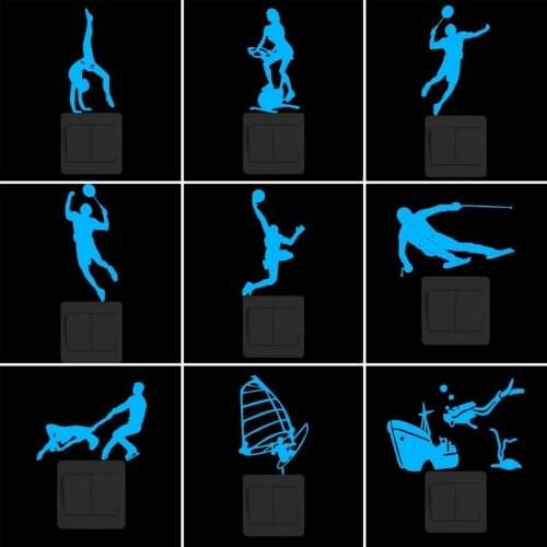 Home Decor Glow Switch Sticker Wall Decoration Gymnast Sport/Badminton/Girl Riding Gym Bike/Basketball/Skating/Windsurfing/Diver