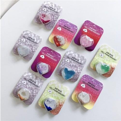 Cute heart-shaped quicksand universal mobile phone holder ring bracket extension bracket and mobile phone for iPhone XR Samsung