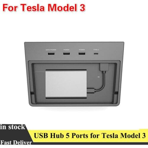 Multi USB Hub 5 Ports SSD Disk Car Interior Center Console Kit Car Accessorie For Tesla Model 3 Type-C Charging Pad Connector