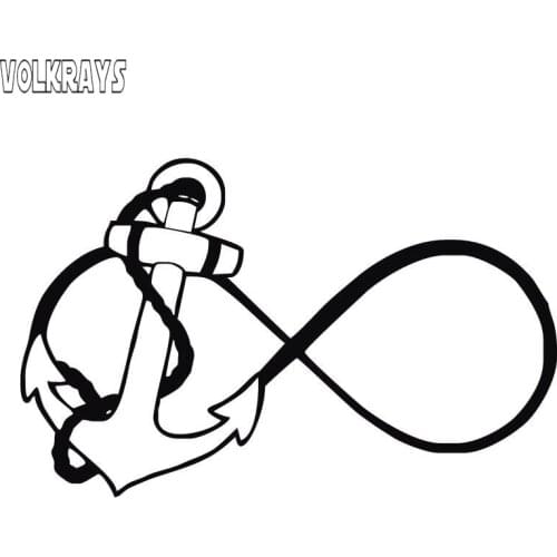 Volkrays Personality Car Sticker Infinity Symbol Boat Anchor Accessories Reflective Sunscreen Vinyl Decal Black/Silver,7cm*13cm