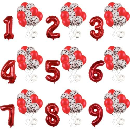 12Pcs Party Balloons Confetti Balloons Red Number Foil Balloon Baby Shower Kids 1st Birthday Party Decorations Kids Toys Gift