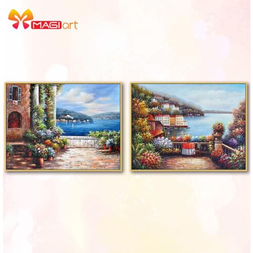 Cross stitch kits Embroidery needlework sets 11CT water soluble canvas patterns 14CT Seaside scenery Seaside flower -NCMS084
