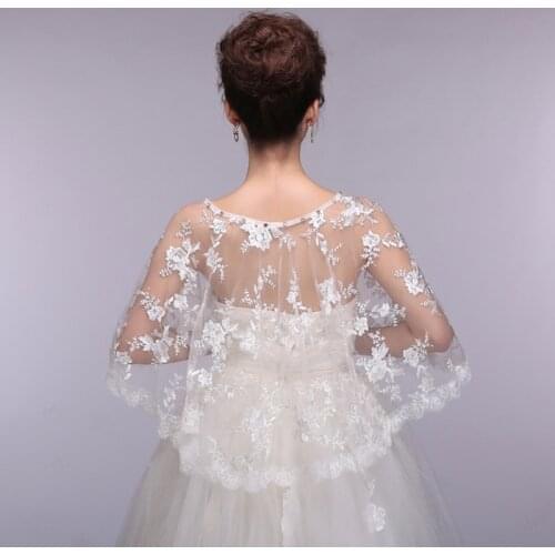 X7YC Women Lace Cape Veils with Floral Embroidery Wedding Wraps Shawl for Brides Evening Party Capes Girls Must-have Piece