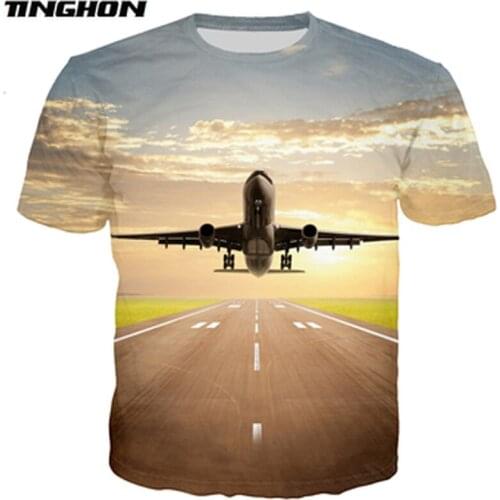 XS-7XL Summer New Fashion 3d T-shirt Plane Set Sail Creative Print T Shirts Mens Womens Cool T Shirt 08