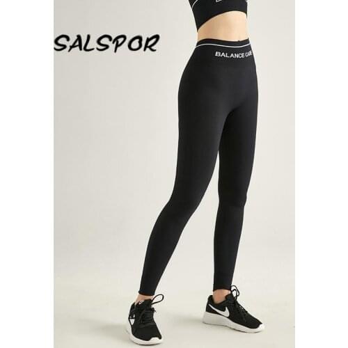 SALSPOR Letter Printed Running Leggings Women Fitness High Waist Sport Legging Workout Leggins Gym Tights Pants Sexy Quick Dry