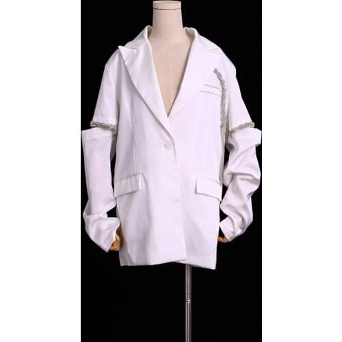 European Autumn Notched Rhinestone Woven Flower Tassel Hollow Sleeve Temperament Suit Jacket Women Coats Fashion Streetwear 2021