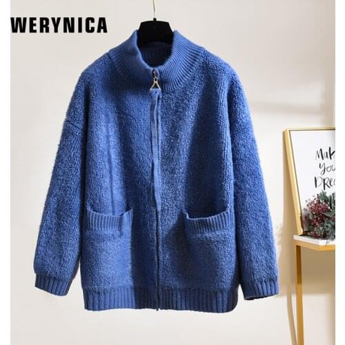 Werynica New Spring Autumn Women Fashion Knitting Cardigan Sweater Women Knitted Casual Warm Zipper Solid Cardigan For Women
