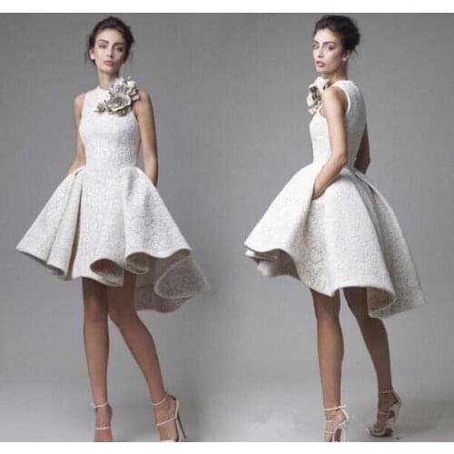 Hi Low 2020 Homecoming Dresses Ball Gown High Collar Lace Flowers Elegant Short Cocktail Dresses vestido de noiva