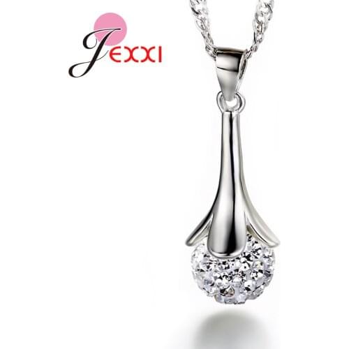 Fashion Temperament 925 Sterling Silver Shinning Jewelry Ball Pendant Necklace Christmas Gift For Women Girl Long Chain Necklace