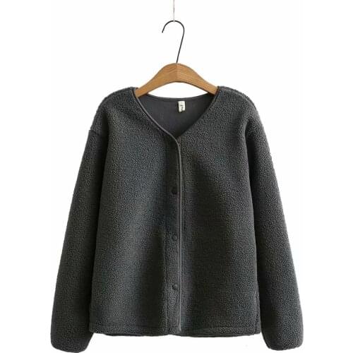 Plus size jackets oversized women2021 new winter Lamb fleece polar fleece V-Neck Women coat solid gray black red Khaki tops