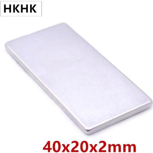 10/20/100pc 40x20x2 mm Super Strong Sheet Rare Earth Magnet Thickness 2mm Block Rectangular Neodymium Magnets 40mm x 20mm x 2mm