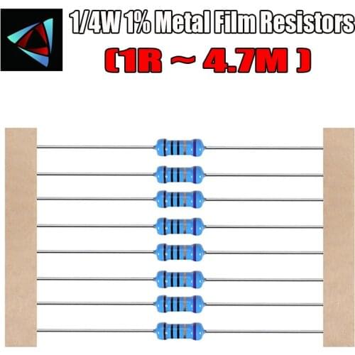 100pcs 1/4W Metal film resistor 1R ~ 4.7M 100R 220R 330R 1K 1.5K 2.2K 3.3K 4.7K 10K 22K 47K 100K 100 220 330 1K5 2K2 3K3 4K7 ohm