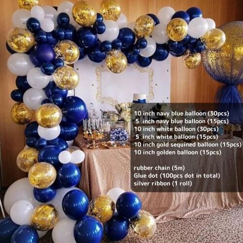 123 Pcs Navy Blue Gold Metallic Balloon Arch Kit Wedding Birthday Party Macaron Latex Confetti Balloons Garland Decor Supplies