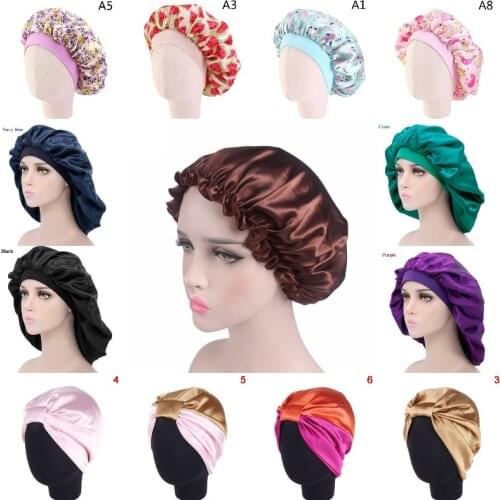 29 Styles Women Night Sleep Hat Silk Head Wrap Shower Cap Hair Styling Tools Adjust Satin Bonnet Hair Styling Cap Long Hair Care