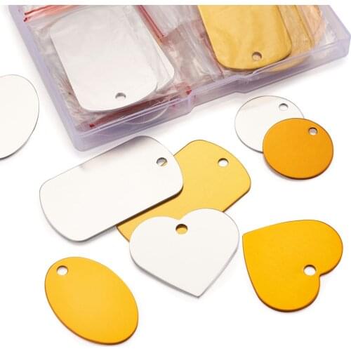 32pcs/box Aluminum Blank Stamping Tags Charm Pendants Heart Rectangle Oval Flat Round Dog Tag for Necklace Jewelry Making DIY