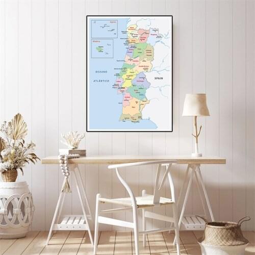 42*59cm In Portuguese Portugal Political Map Wall Art Poster Canvas Painting School Supplies Living Room Home Decoration