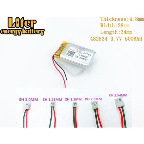 482834 3.7V 500mah polymer rechargeable battery FOR 3.7V 500MAH 482834 PLUG GPS MP3 MP4 MP5 bluetooth Lithium polymer battery