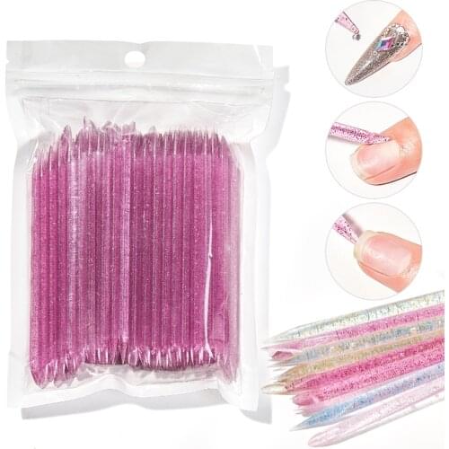 50/100Pcs Reusable Crystal Stick Double End Nail Art Cuticle Pusher Cuticle Remover Tool Pedicure Care Nails Manicures Tools