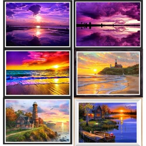 5D Diamond Painting Mosaic Landscape Sunset Set Cross stitch Mosaic Picture Diamond Embroidery Rhinestones Painting Full Drill