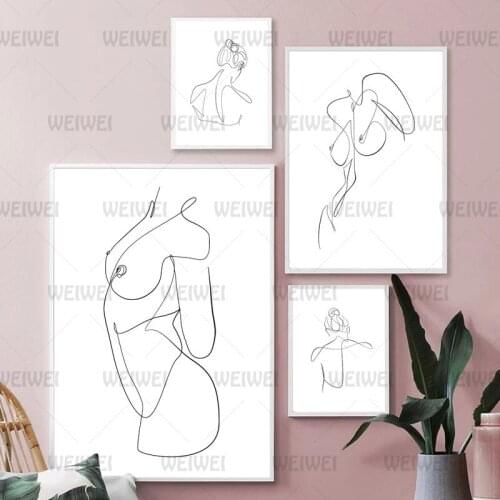 Abstract Minimalism Line Drawing Women Body Art Wall Decor Picture Black and White Poster for Bedroom Living Room Home Wall