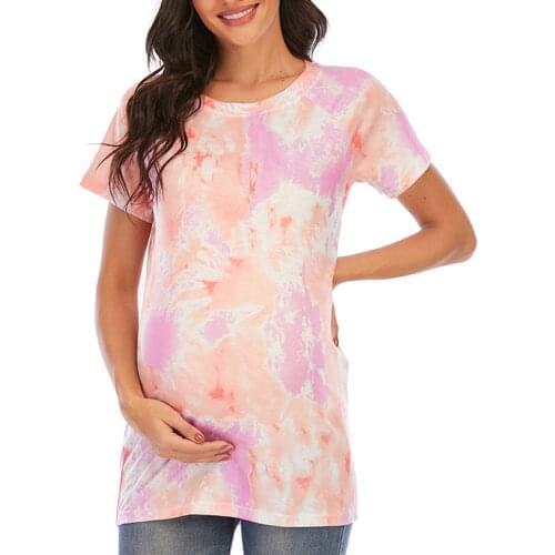 Maternity Tie-dye T-shirt Pregnant Ladies Pregnancy Short Sleeve Color Gradient Tie-dye T-shirt Top Vêtement Maternité Women Top