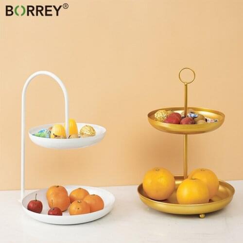 BORREY Metal Fruit Basket Stand 2Tier Cake nut Plate Stand Dessert Plate Round Fruit Basket Tray Compote Household Snack Storage