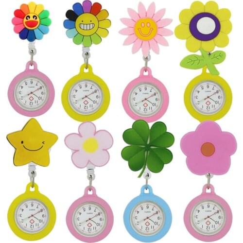 Beautiful flowers sunflowers stars creative nurse doctor women mens Retractable clip pocket watches gift for hospital medical