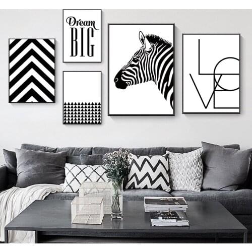 Black and White Zebra Picture Home Sweet Decor Nordic Canvas Painting Wall Art Prints Picture Cute Animal Poster for Living Room