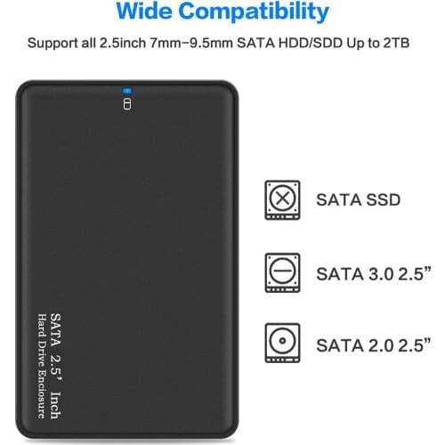 Black 2.5 Inch HDD Box USB 3.0 SATA Hard Drive External Enclosure High Speed HDD Case Support Up To 2TB Without Screws For PC