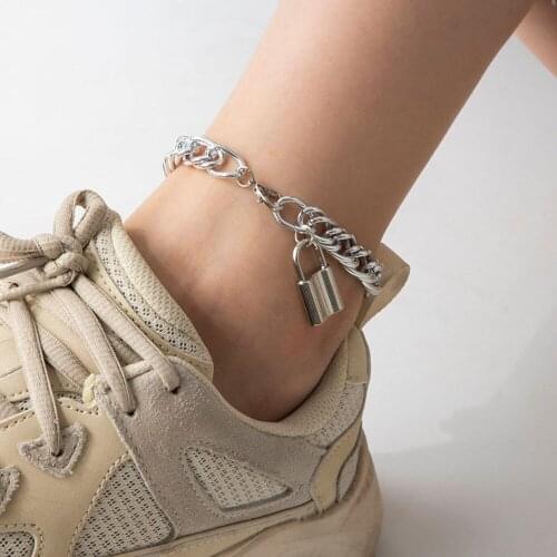 Designer original geometric lock type pendant anklet bohemian style 2021 fashion simple beach foot jewelry