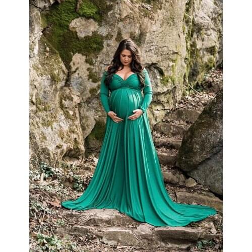 Long Tail Maternity Dresses For Photo Shoot Maternity Photography Props V-Neck Maxi Dresses For Pregnant Women Pregnancy Clothes