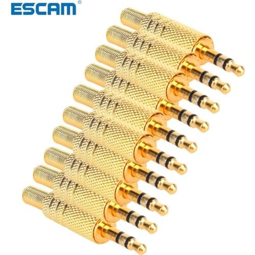 ESCAM 10Pcs/lot 3.5mm 1/8" Stereo Male Audio TRS Gold Plated Jack Plug Adapter Connector