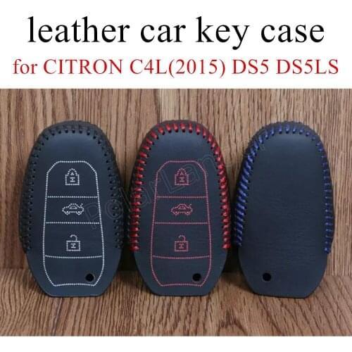Only Red hot sale Case fit for CITRON C4L(2015) DS5 DS5LS car key case Hand sewing car key cover DIY Genuine quality leather