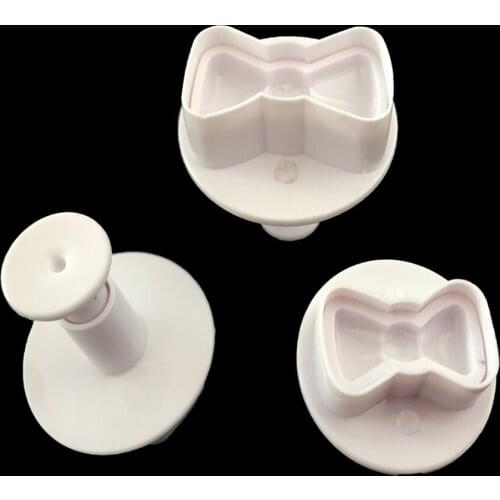 3Pcs Bowknot Fondant Cake Icing Cookie Plunger Cutters Mold DIY Biscuit Tool Ice cube chocolate Silicone Mould