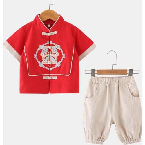Boys Clothing Sets Summer Toddler Girl Clothes Kids Tracksuit Gentleman Suit Childrens Shorts Chinese Kung Fu Suits for Boys