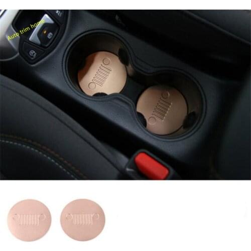 Lapetus Center Seat Water Cup Holder Mat Pad Cover Trim 2 Pcs Colorfully Fit For Jeep Compass 2017 2018 2019 2020 / Metal