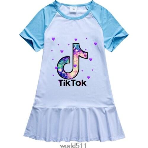 Tik Tok Girls Summer Dresses Childrens Lovely Sleepwear Pajamas Short Sleeve Tik Tok Girls Princess Sleep Dress