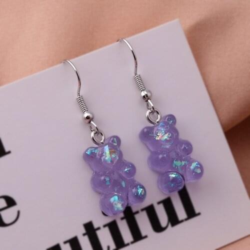 Fashion Dazzle Colour Resin Gummy Bear Dangle Earrings for Women Girl DIY Cartoon Animal Creative Drop Jewelry Gifts