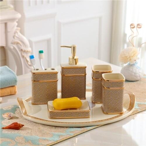 Bathroom Accessories Set Ceramic Soap Dish Toothbrush Holder With Gargle Cup With Tray 5/6 Pieces Wash Set Wedding Gifts
