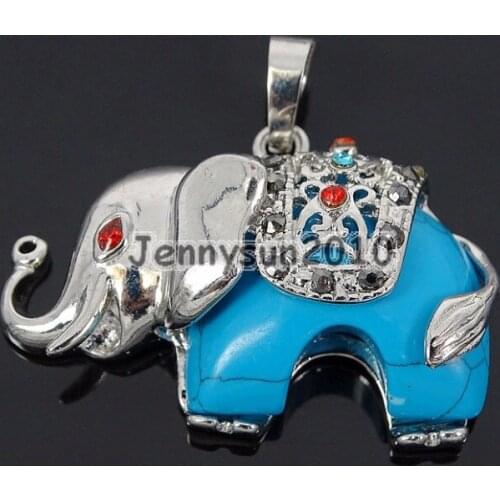 Natural Stabilized Blue Tur-quoise Gems Stone Elephant Reiki Chakra Healing Pendant Charm Bead Healing Jewelry Design 10Pcs/Pack