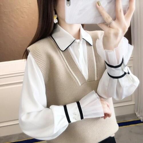 2021 Autumn Womens Knitted Vest Sweater Vest Loose Outside Simple Short Style To Show Thin Korean Girls' College Style Beige