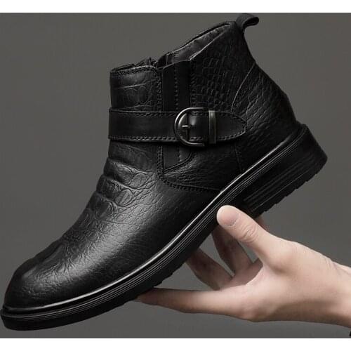 Autumn and winter new high-top motorcycle boots British style black short boots trend plus cotton Chelsea mens shoes plus velve