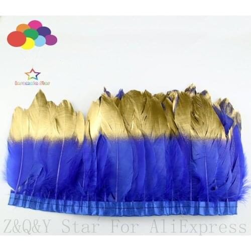 Goose feather feather dyed with sapphire gold spray head made of cloth edge 2 yards DIY craft hand jewelry clothing feather