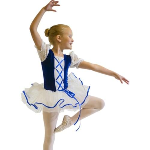 Girls Puffy Short Sleeve Shepherdess Ballet Tutu Dress Children Blue White Performance Costume All Sizes
