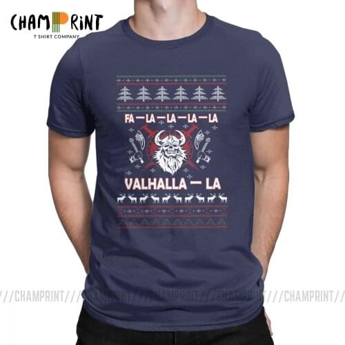 Fa La La Valhalla Ugly Christmas Viking T-Shirt Men Short Sleeve Vintage Tee Shirt Round Neck Cotton Clothes T Shirt Plus Size