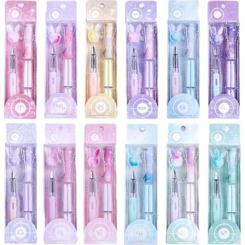 1 Set Fashion Twelve Constellation Fountain Pen 4 Pcs Replaced Writing Signature Students Sac Posture Ink Pens Correction P M7P0