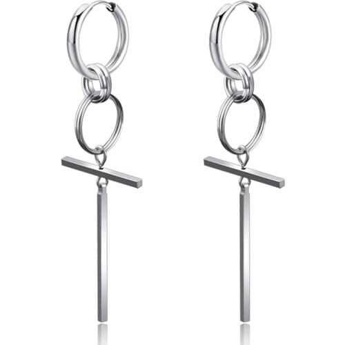 Fashion Clip on Earrings Men Punk Tassel Long Chain Cross Earrings Stainless Steel Earring Unisex Rock Hipster Ear Clip Gifts