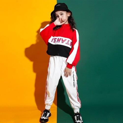 Girls Hip Hop Dance Costumes red Jacket White Pants Street Stage Clothes Child Dance Jazz Outfits Performance Wear Korean