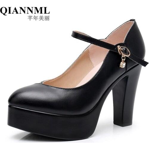Pointed Toe Block Heel Platform Pumps Womans Shoes Fashion 2021 White High Heels Pumps Office Shoe Wedding Shoes Big Size