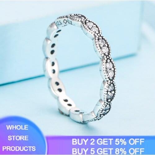 YANHUI Genuine 925 Sterling Silver Stackable Ring New Fashion Black Style CZ Finger Rings for Women Wedding Anniversary Jewelry